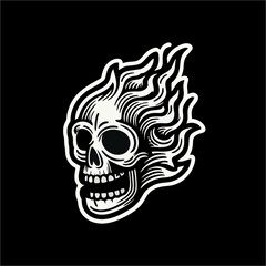 Illustration Vector Graphic of Skull in Black white line drawing
