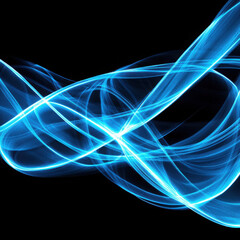 Vibrant Blue Light Trails Creating Abstract Modern Digital Art Background on Black