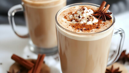 [Pumpkin Spice chai coffee Fall] Cozy Autumn Morning with Pumpkin Spice Lattes in a Festive Fall Setting