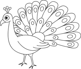 Outline Illustration of a Peacock with Spread Feathers for Coloring Pages