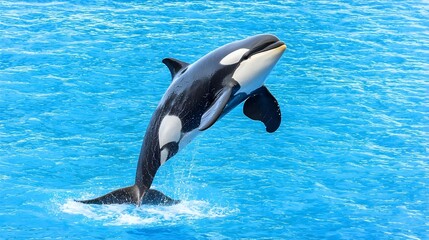 Orca Leaping from Blue Ocean Water