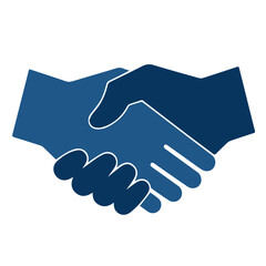 Dark blue handshake icon symbolizing partnership and agreement in a clean minimalist design on a transparent background