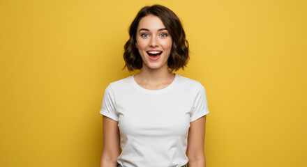 Obraz premium Young woman surprised on yellow isolated background