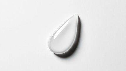 A single smooth droplet of white cream product rests on white surface