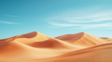 Sand dunes under a clear blue sky. The undulating sand formations create a stunning landscape of arid beauty.