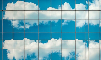 Reflective skyscrapers, business office buildings. Low angle photography of glass curtain wall details of high-rise buildings