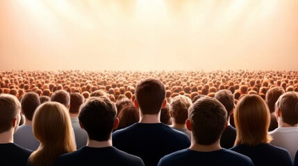 A vast and diverse audience, a sea of heads illuminated by soft stage lighting, attentively listening to a passionate speaker on stage.