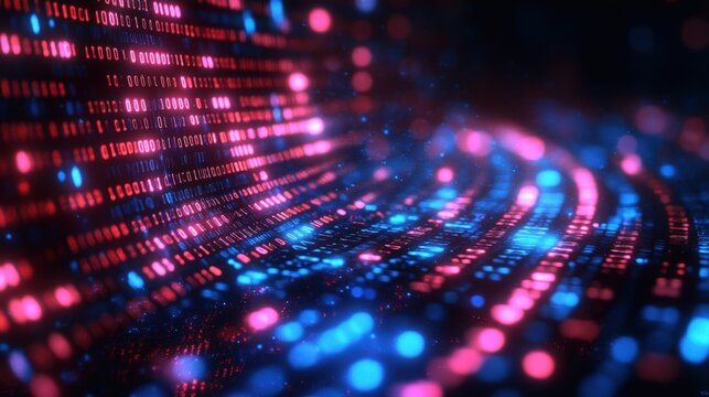 Glowing binary code streams swirl brightly
