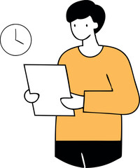 Character Reviewing Document - Deadline, Time Management Vector Illustration