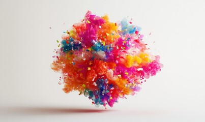Colorful explosion of vibrant powders in mid-air against white.