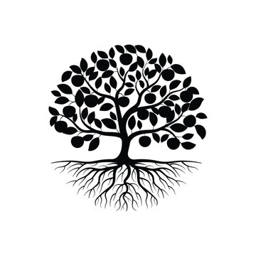 recommend clip art: Peach Tree Silhouette with Roots, Fruit Tree Vector