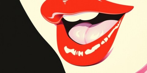 Obraz premium A striking depiction of vibrant red lips playfully protruding the tongue, exuding a bold and seductive vibe, all captured in a sleek minimalist art style