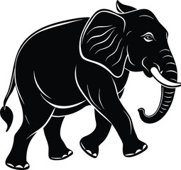 Elegant Black Silhouette of an Elephant Walking Gracefully