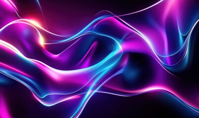 Abstract glowing neon shapes in bold purple and blue hues forming dynamic futuristic patterns .