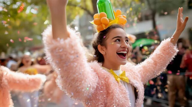 Joyful Celebration: Festive parade of the wine festival filled with joy merriment and vibrant colors