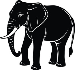 Elegant Black Silhouette of an Elephant Walking Gracefully