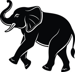 Elegant Black Silhouette of an Elephant Walking Gracefully