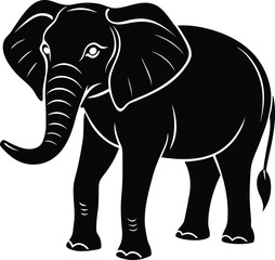 Elegant Black Silhouette of an Elephant Walking Gracefully