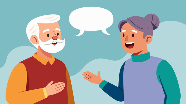 An elderly man confidently chatting with a native speaker impressing them with his newfound language skills.. Vector illustration