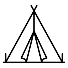 Minimalist outline icon of a tent, symbolizing camping, outdoor adventures, and travel. The triangular shape suggests a classic teepee or A-frame tent setup. © Alviany