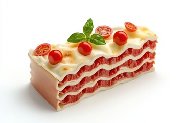 3D Italian Lasagna Slice Isolated and White Background