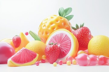 3D Juicy Fruits Isolated and White Background