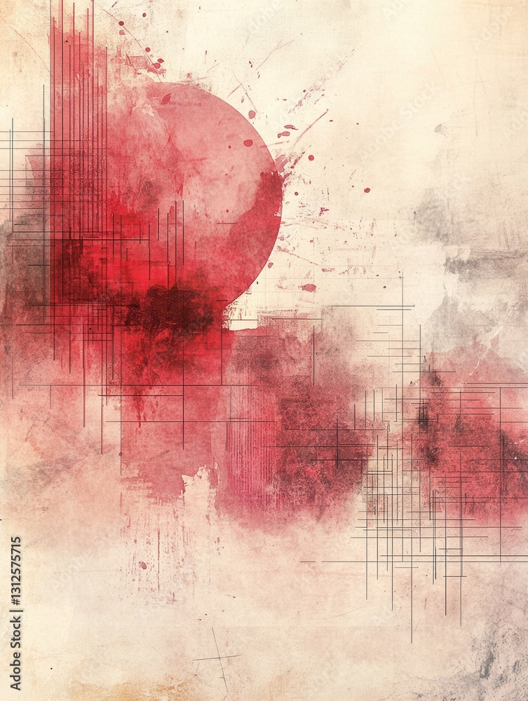 Poster exploration of mixed media art with watercolor splashes and digital textures featuring geometric des