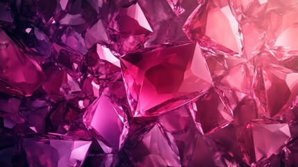 Several shimmering pink and purple crystals create an abstract background scene