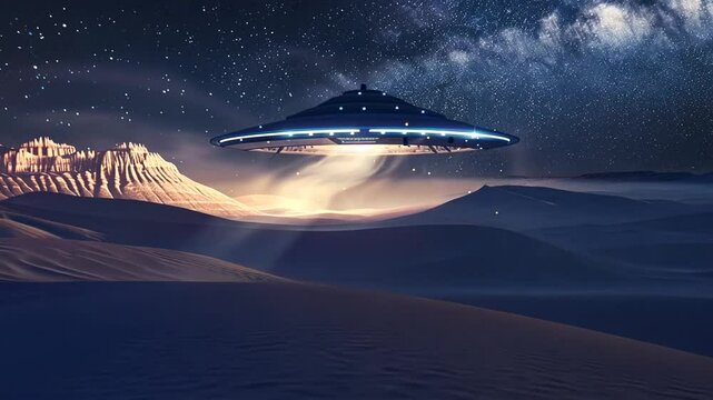 UFO mit blauem Licht in der W&uuml;ste