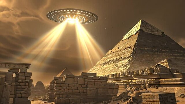 UFO &uuml;ber Pyramiden mit geheimnisvollem Licht