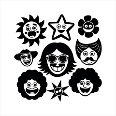 set of comic faces vector collection silhouette design set of funny cartoon owls