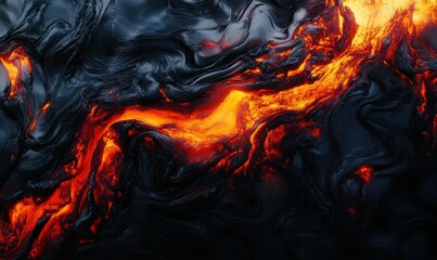 Dramatic volcanic eruption captured with vivid red and orange lava flowing, thick black smoke rising, and glowing heat radiating through the atmosphere .