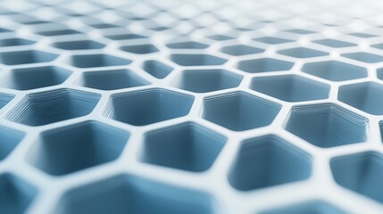 Abstract honeycomb structure with a pale blue gradient, symbolizing connection and strength. Ideal for science, technology, and engineering applications.