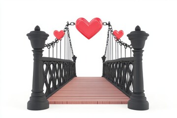 3D Love Lock Bridge Isolated and White Background