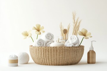 3D Luxury Spa Gift Basket Isolated and White Background