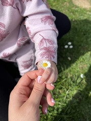 spring has come, a flower in a child's hands