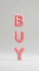 Naklejka premium Pink, glossy letters spelling the word buy are stacked vertically. The soft texture and bright color create a playful and inviting visual, suitable for marketing purposes