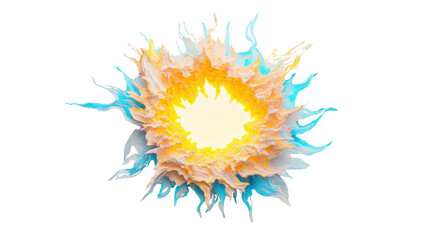 Naklejka premium Bright yellow and blue paint splash exploding on transparent background