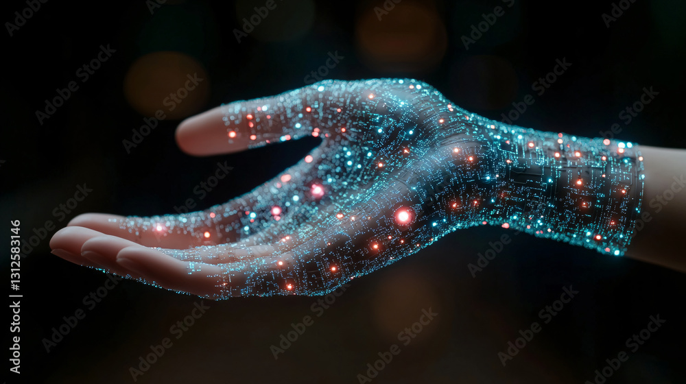 Poster human hand holding glowing circuit board representing ai-driven procurement trends and advanced supp