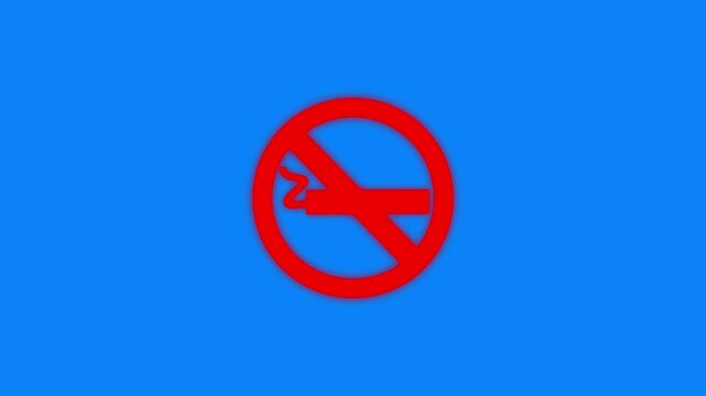Do not smoke ban circle shape icon white color animation on blue background
