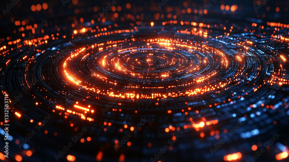 Poster a mesmerizing spiral design with illuminated circles symbolizing innovation in ai-driven procurement