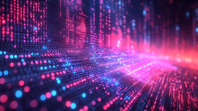 Pink blue digital data stream flowing
