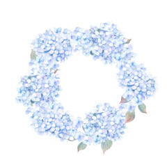 Watercolor wedding vintage wreath with hydrangea. Hand drawn floral isolated illustration on white background.
