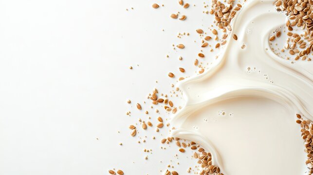 Flaxseed milk or oat milk splash isolated on white background with copy space