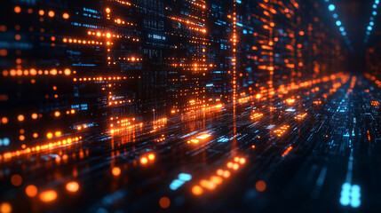 Fototapeta premium A dark and orange background representing the ai-powered demand forecasting in procurement visualizing market insights
