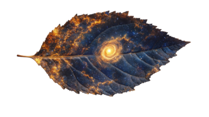 Galaxy nebula inside a leaf showing astronomy and the universe