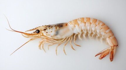 High-Angle Close-Up of a Single Raw Shrimp, Seafood, Crustacean Seafood, Shrimp