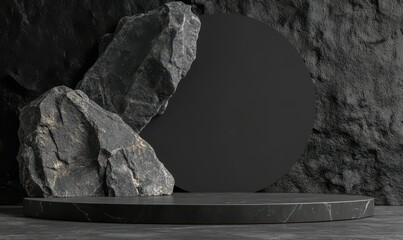 Black geometric Stone and Rock shape background, minimalist mockup for podium display or showcase