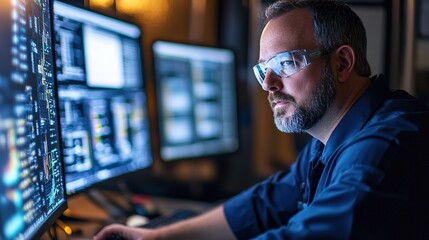 A technician using an AI-driven interface for predictive maintenance insights.