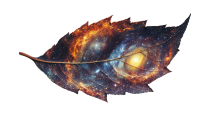 Leaf showing galaxy and space on transparent background